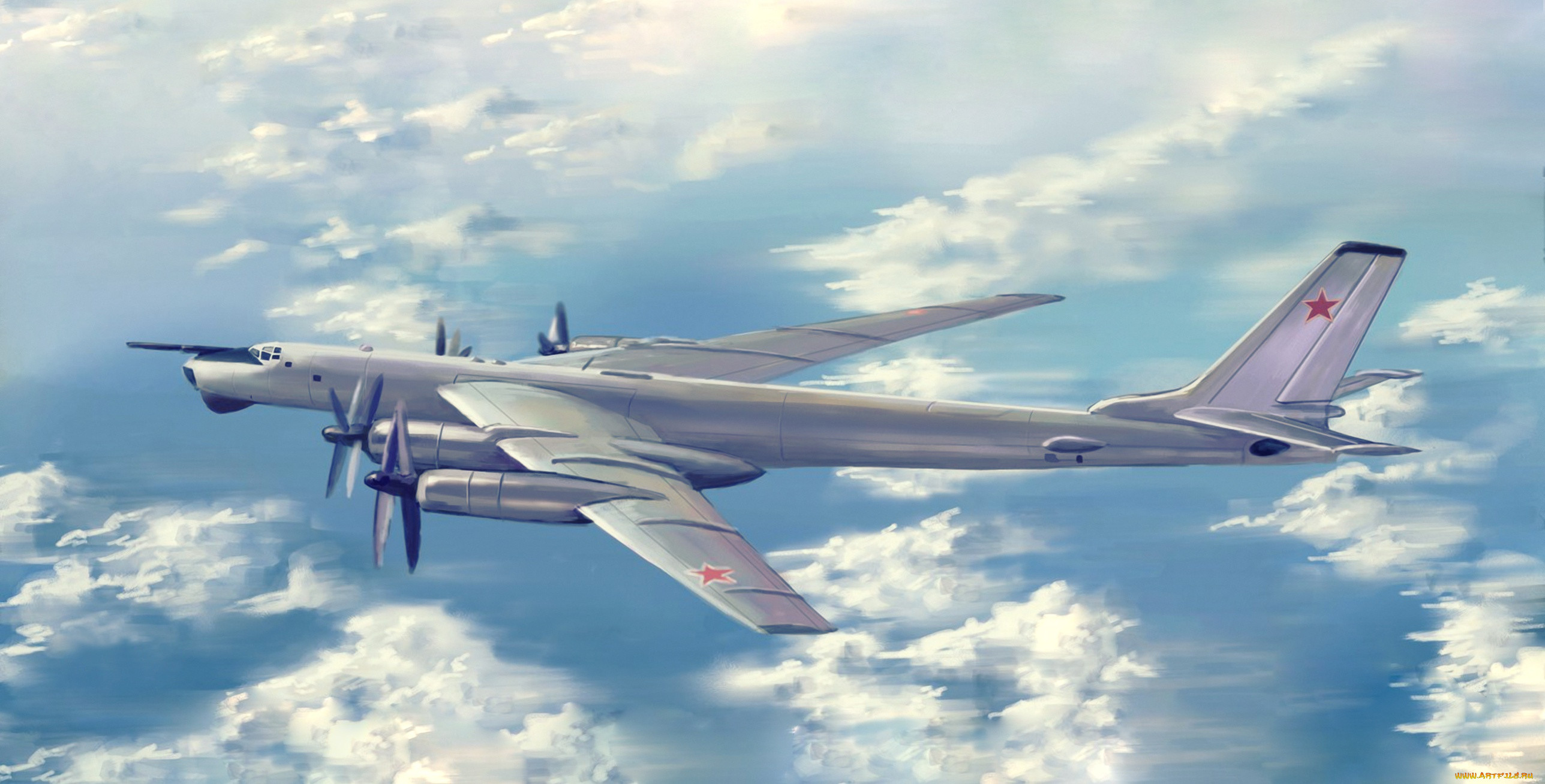 ту-95мс, авиация, 3д, рисованые, v-graphic, бомбардировщик, ракетоносец, ту95, стратегический, турбовинтовой, рисунок